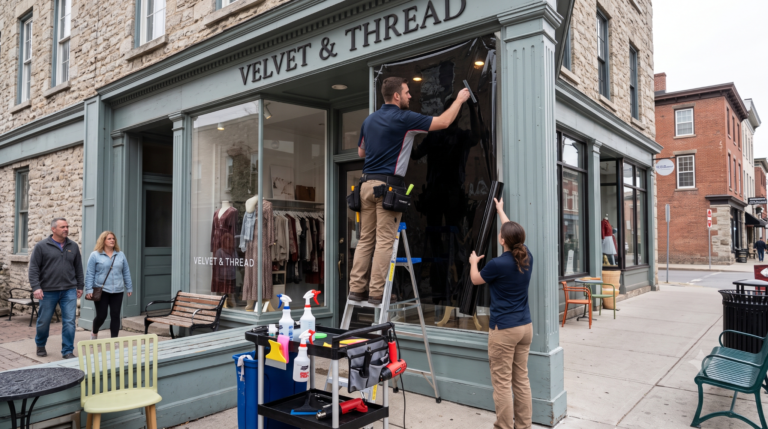 Installation of storefront window tint